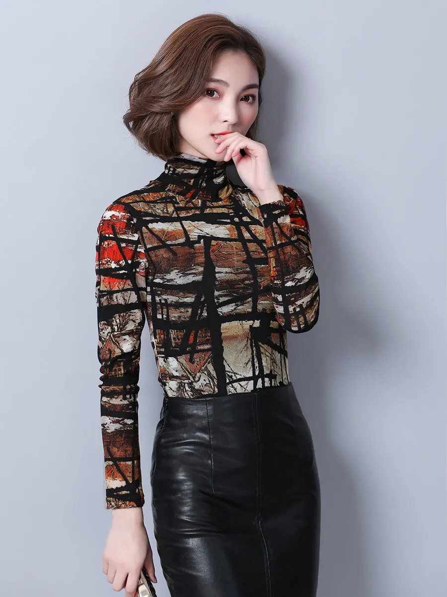 Blusas Mujer De Moda размера плюс, зимний топ с принтом, женская блузка с длинным рукавом, офисные женские топы и блузки, Camisas Mujer