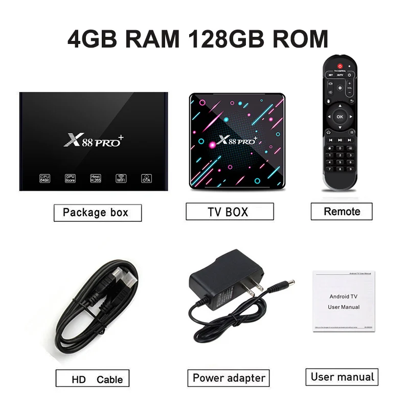 X88Pro+ плюс ТВ приставка Смарт ТВ приставка Android 9,0 4K медиаплеер RK3368 DRR3 power VR G6110 4 Гб 64 Гб 128G X88Pro+ приставка - Цвет: 4GB RAM 128GB ROM