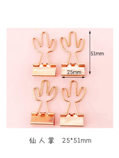 cactus 4PCS/Set Flamingos Cactus Metal Hollow 25mm Long Tail Clip Students Test Paper With Dovetail Clip School Office Supply - Цвет: cactus
