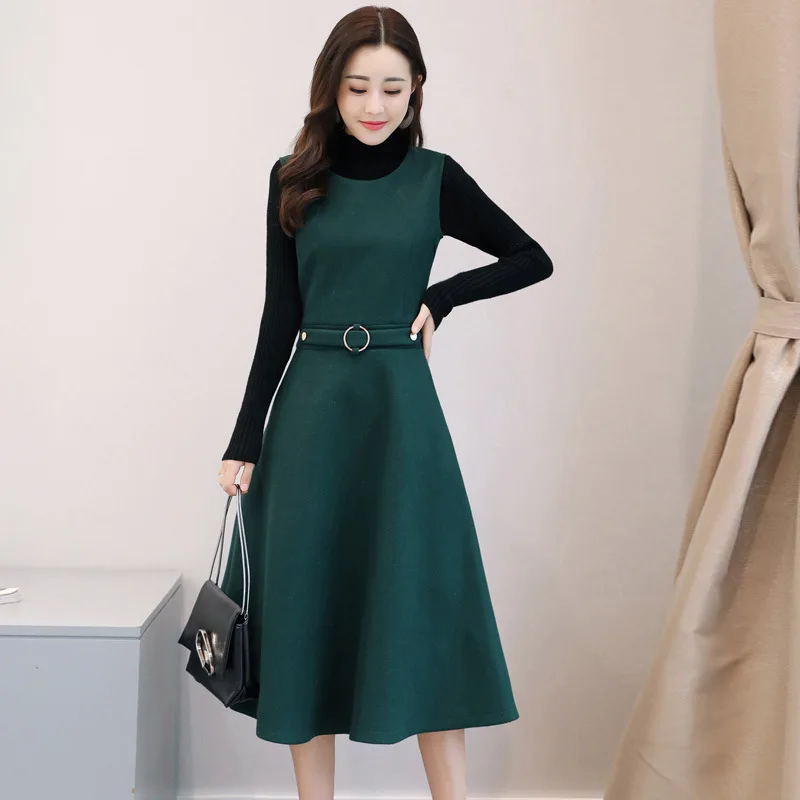 

Autumn And Winter Vest Woolen Dress Popular Loose-Fit Slimming CHIC Korean-style Two-Piece Set Mid-length Suspender Strap Dress