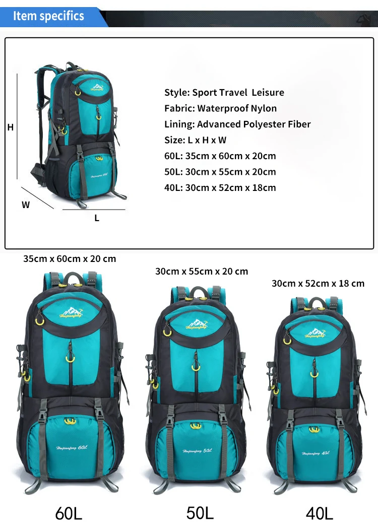 Kuбаг 50л открытый рюкзак на плечо мужская дорожная сумка Женская водонепроницаемая большая емкость спортивная походная альпинистская сумка
