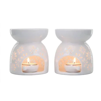 

Ceramic Tealight Candle Holder Oil Burner, Essential Oil Incense 2 White Romantic Decoration Diffuser Aroma Furnace Home Set Of