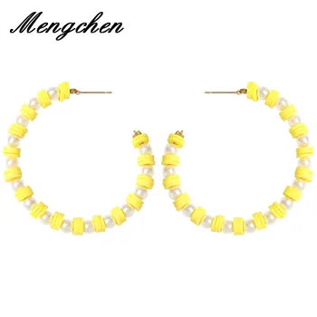 

New Fashion Colorful Imitaion Pearl Round C Shaped Earrings For Women Girls Bohemian Geometric Statement Jewelry