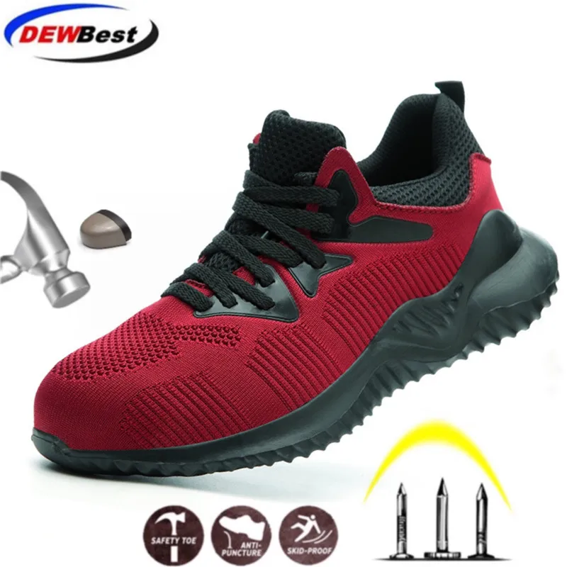 

DEWBEST Men's Breathable Steel Toe Cap Safety Shoes Men Outdoor Anti-slip Steel Puncture Proof Construction Boots Work Shoes