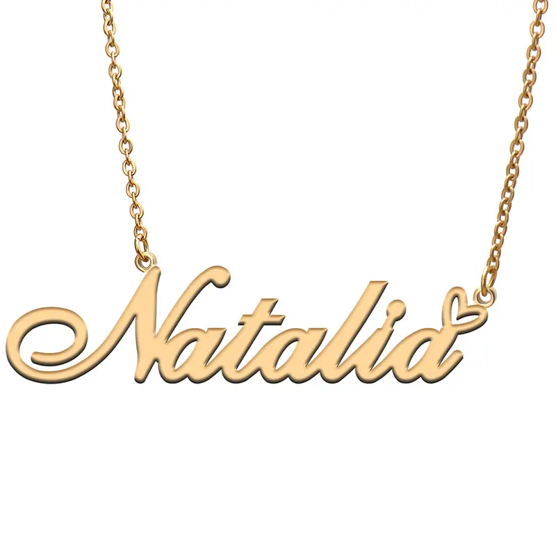 

Natalia with Love Heart Name Necklace Personalized Stainless Steel Collar for Women Girls Friends Birthday Wedding Gift