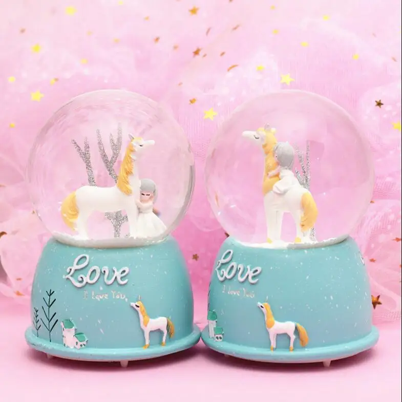 802 Nordic creative female cartoon crystal ball water polo snowflake music box creative layout