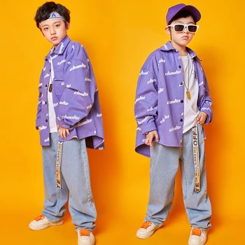 

Children Jazz Dance Costume For Boys Hip Hop Street Dancing Costumes Letter Shirt Pants Kids Performance Dance Clothes SL1954