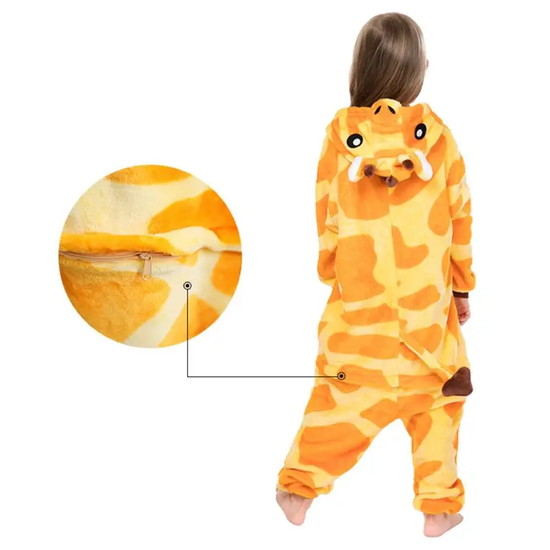 Kids Giraffe Animal One Piece Pajamas Hooded Flannel Sleepwear Cosplay Costume