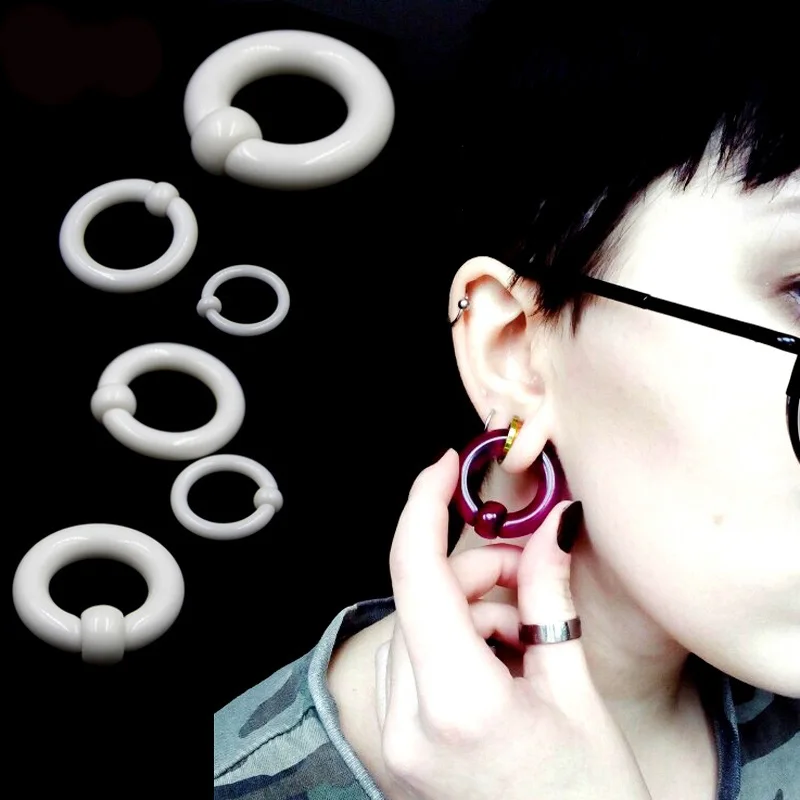 Acrylic BCR Big Large Size Giant Captive Bead Ring Ear Tunnel Plug Expander Guauge Male Nose Ring Piercing Body Jewelry 1Pair nose rings piercing jewelry body piercing earrings ear piercing jewelry body piercing jewelry body jewelry