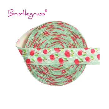 

BRISTLEGRASS Wholesale 50 Yard 5/8" 15mm Cherry Print FOE Foldover Elastic Spandex Satin Band Hair Tie Headband Dress DIY Sewing