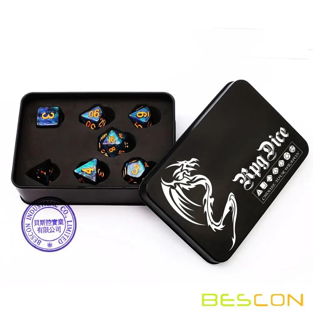 Midnight Tinbox Bescon Звездная ночь игральные кости набор серии, 7 шт. многогранные РПГ кости набор Млечный путь, полночь, сумерки - Цвет: Midnight Tinbox