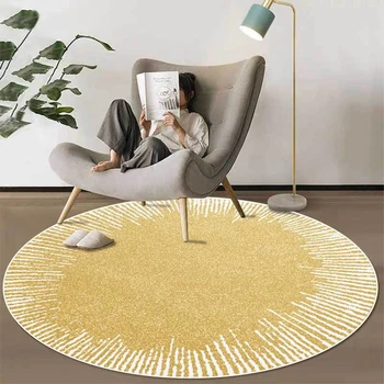 

Modern Golden Abstract Round Area Rugs Fashion Geometric Line Living Room Carpet Bedroom Hanging Basket Chair Non-Slip Floor Mat