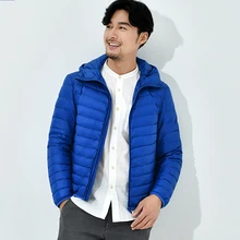 Брендовое качественное ультралегкое мужское пуховое пальто с белым утиным пухом, однотонное приталенное короткое пальто с капюшоном, мужские зимние теплые куртки, верхняя одежда
