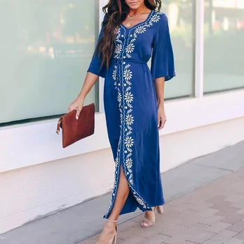

Embroidery Beach Cover Up Swimsuit Long Beach Dress Bikini Cover-ups For Women Beachwear Kaftan Pareo Beach Tunic Bathing Suit