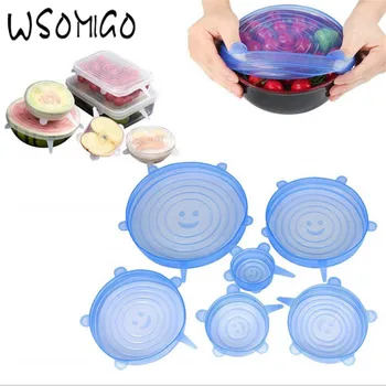 

Kitchen Accessories Gadgets Silicone Food Lid 6pc/set Stretch Universal Plastic Wrap Fruit Vegetable Preservation Kitchen Tool-S
