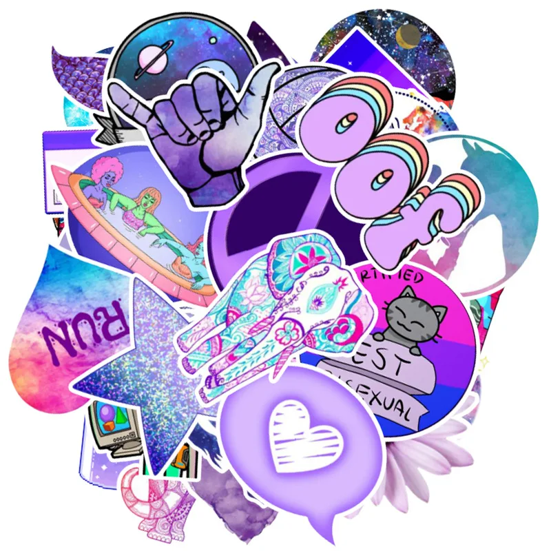 50 шт., фиолетовая стильная наклейка в стиле граффити, мультяшная Водонепроницаемая наклейка для ноутбука, телефона, багажа, велосипеда, настенная наклейка, скейтборд, игрушки, наклейка s F3