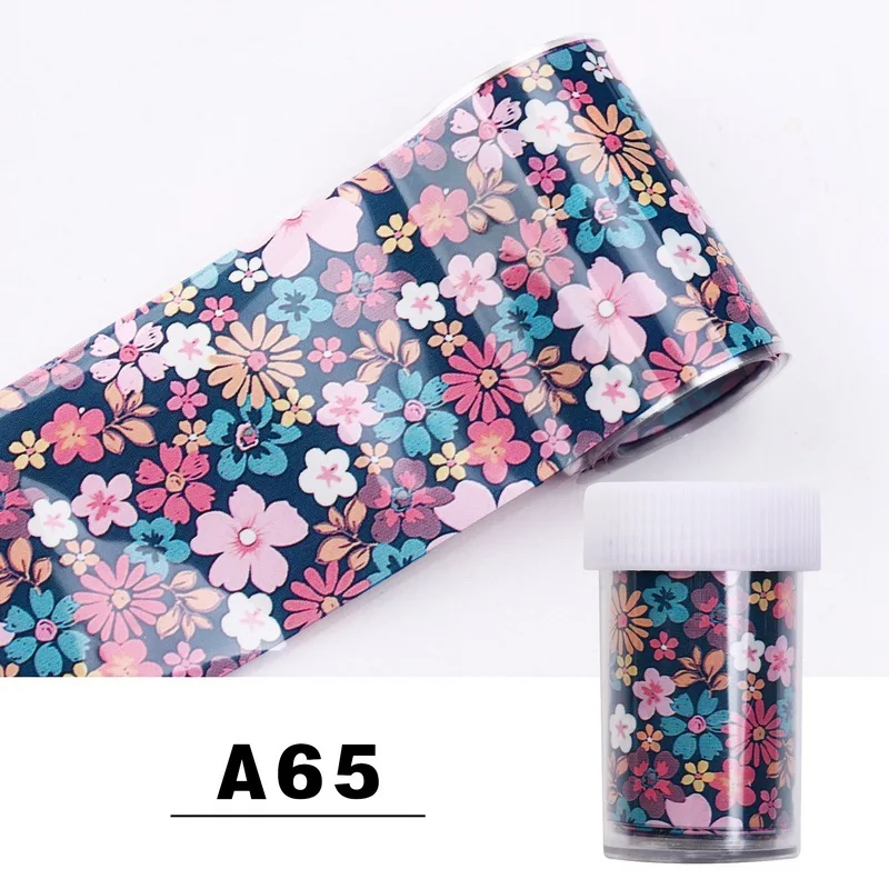 A65 Nail Foil 1 коробка 4*100 см Фольга переводная наклейка для ногтей Наклейка s цветы обертывания Маникюр Клей слайдер для украшения ногтей - Цвет: A65 Nail Foil