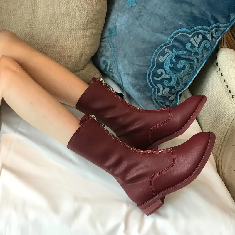 

MONMOIRA Round Toe Stretch Pu Sock Boots Women Front Zipper Punk Martin Boots Women Solid Vintage Winter Boots Women SWE0694