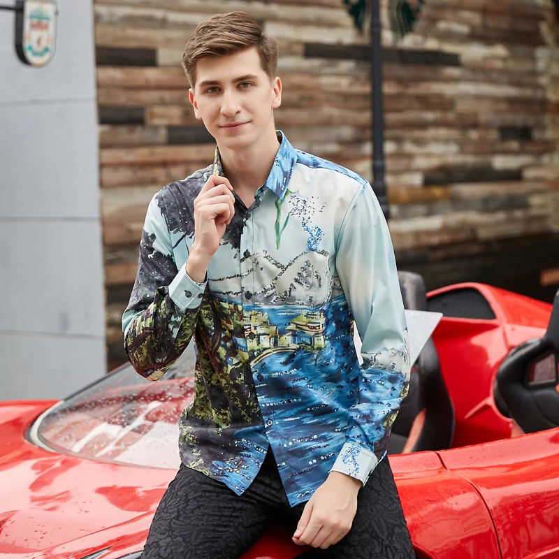 Win Way Модные мужские повседневные Костюмы с принтом певицы, одежда на весну и осень, приталенные вечерние рубашки, размеры M-3XL, мужская одежда