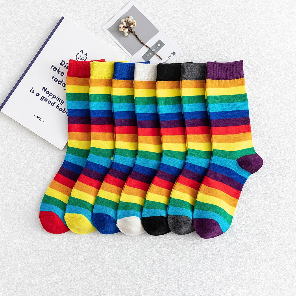 Unisex Cotton Socks New Rainbow Striped Pile Of Socks In The Tube Autumn Winter Fashion Casual Sports College Wind Pile Socks DH