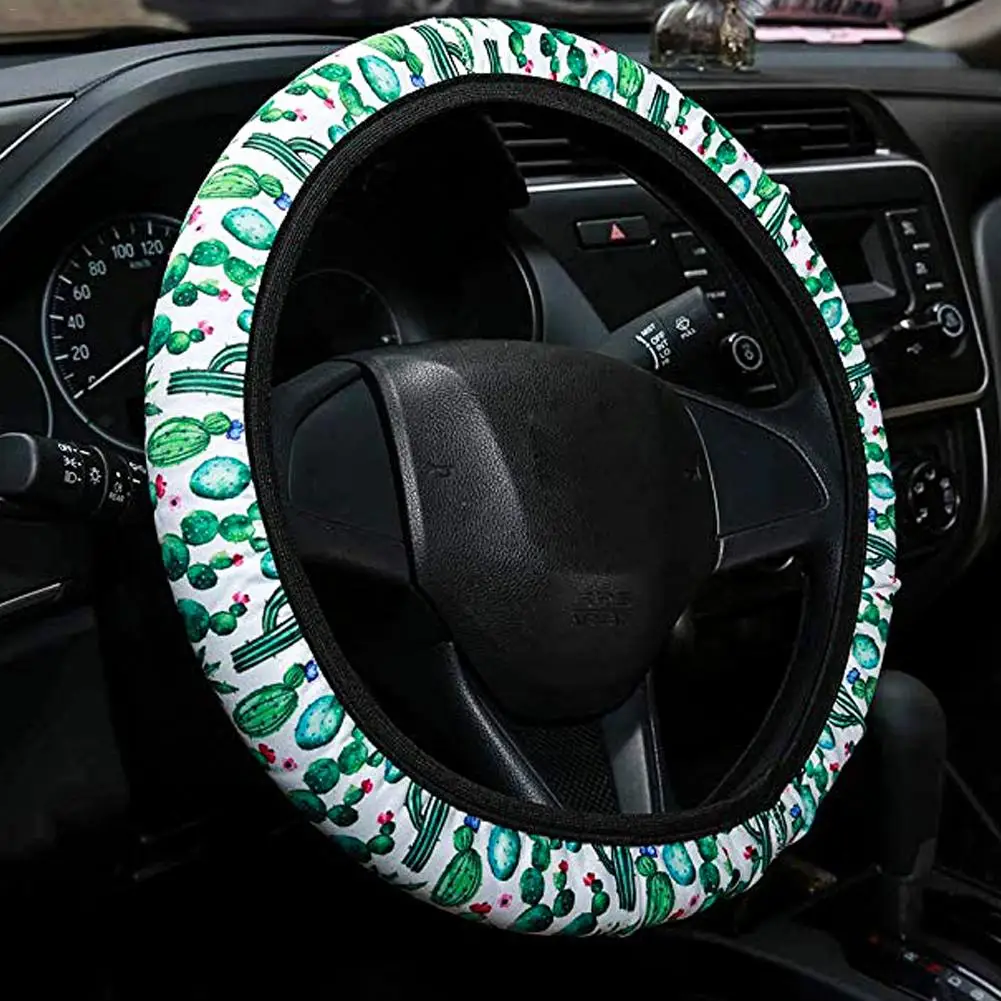 

Car Auto Steering Wheel Cover Cactus Leopard Neoprene Four Seasons Set Anti-slip Non-sweat Universal Handle Car Accessories