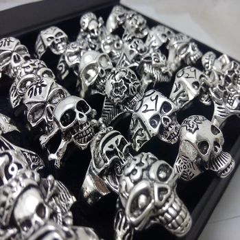 

Wholesale 50pcs Men's Skull Skeleton Gothic Biker Rings Top styles Mixed Fashion Jewerly lot