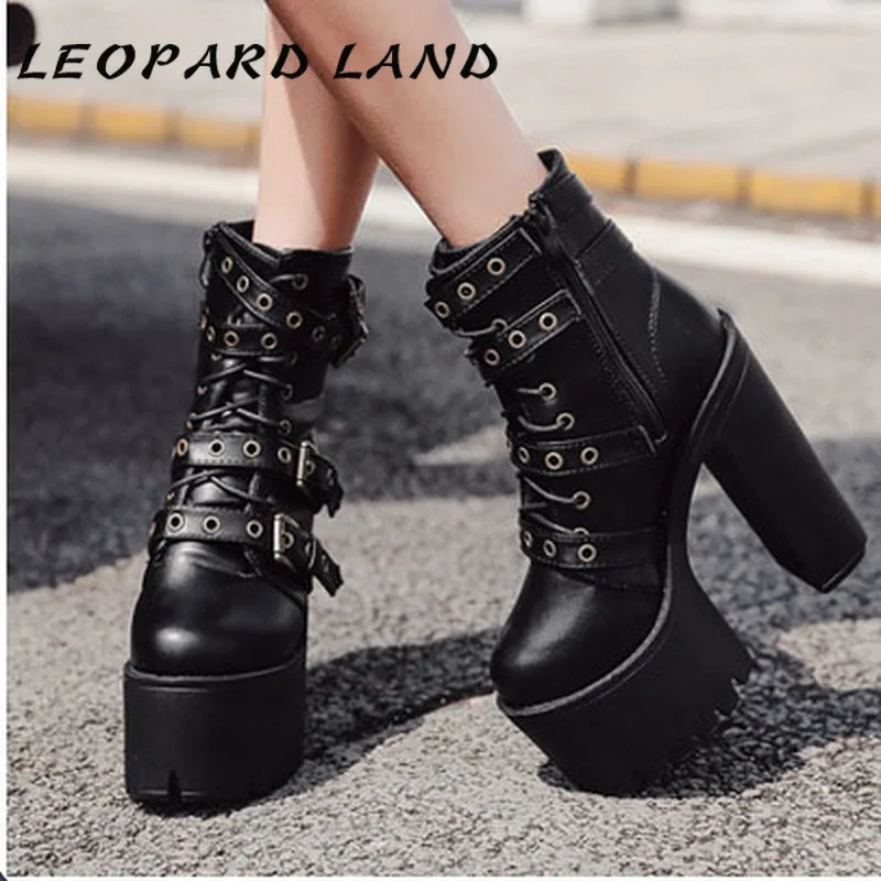 

LEOPARD LAND 15cm Heels Women Rivet Boots Classic Thick Bottom Thick Heel Waterproof Platform Nightclub Boots JXQ-686-6