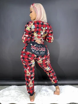 

2020 Autumn/Winter New Arrivals Womens Christmas Female Floral Print V-Neck Long Sleeve Bodysuit Nightwear for Women