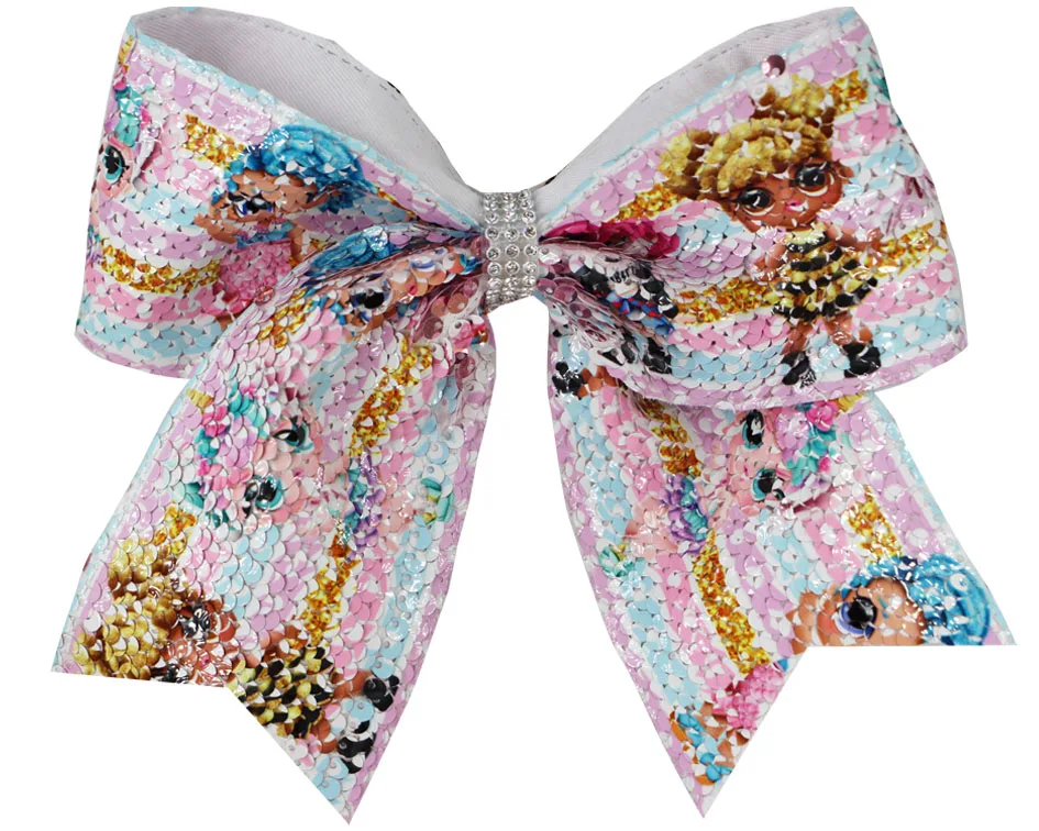 

10COLORS 8" Double-faced Mermaid CARTOON Sequins Hair Bow Elastic Hair Band Ribbon Cheerleading kid Girl Hair Accessories