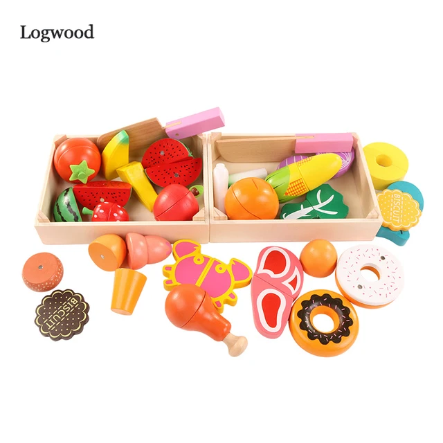 판매 나무 주방 장난감 절단 과일 야채 놀이 미니어처 음식 아이 나무 아기 조기 교육 음식 장난감