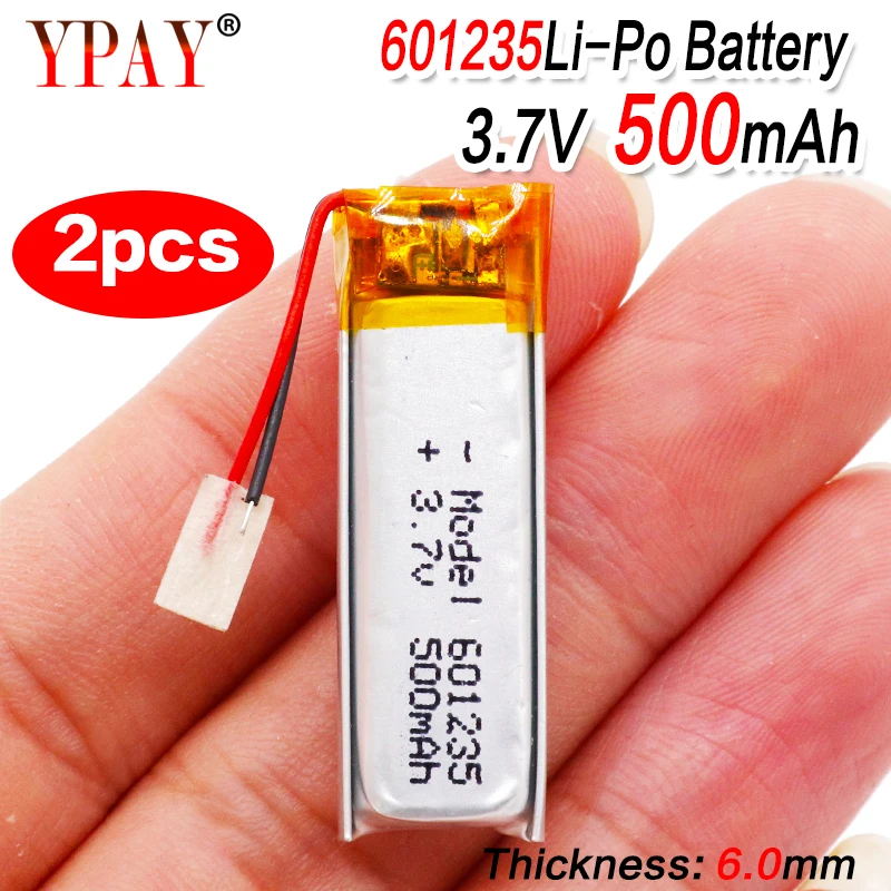 2 шт 3 7 V 500mAh аккумуляторная батарея 601235 литий полимерные ионные аккумуляторы для