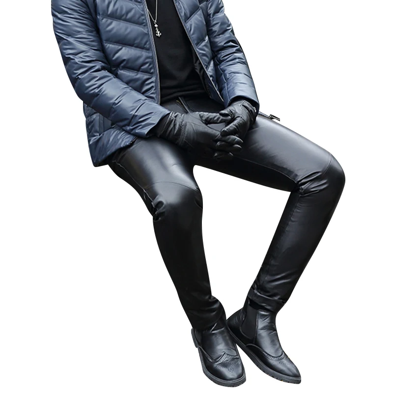 Pantaloni da uomo Slim in pelle di montone Slim Fit pantaloni elasticizzati  in vera pelle nera autunno pantaloni attillati elastici maschili pantaloni  a matita lucidi|Skinny Pants| - AliExpress