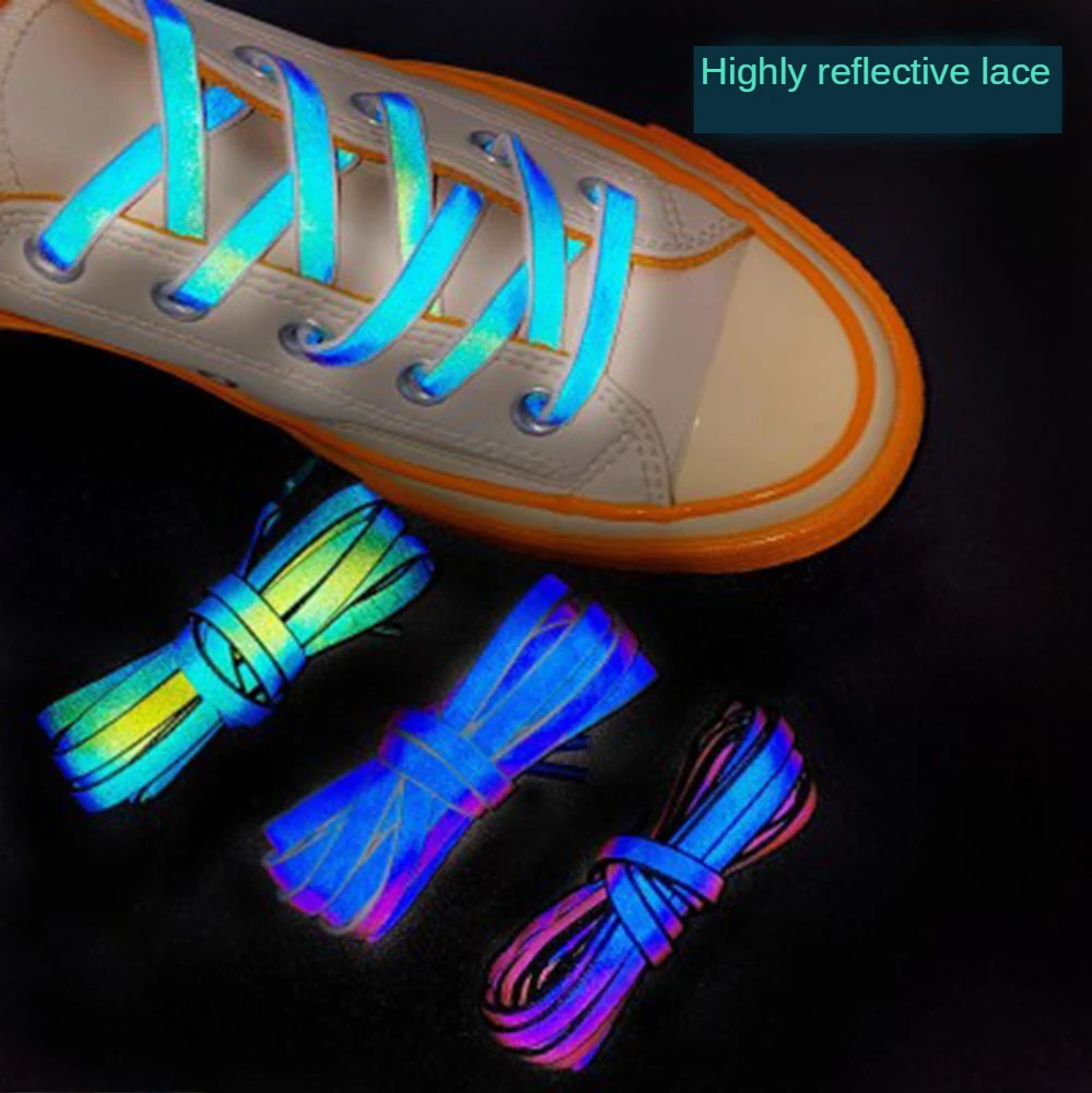 1 Pair 120cm 140cm 160cm Flat Laces Reflective Shoelaces Running Shoes Lace Safety Luminous Glowing Shoelaces for Women Men shoe laces shoe accessories
