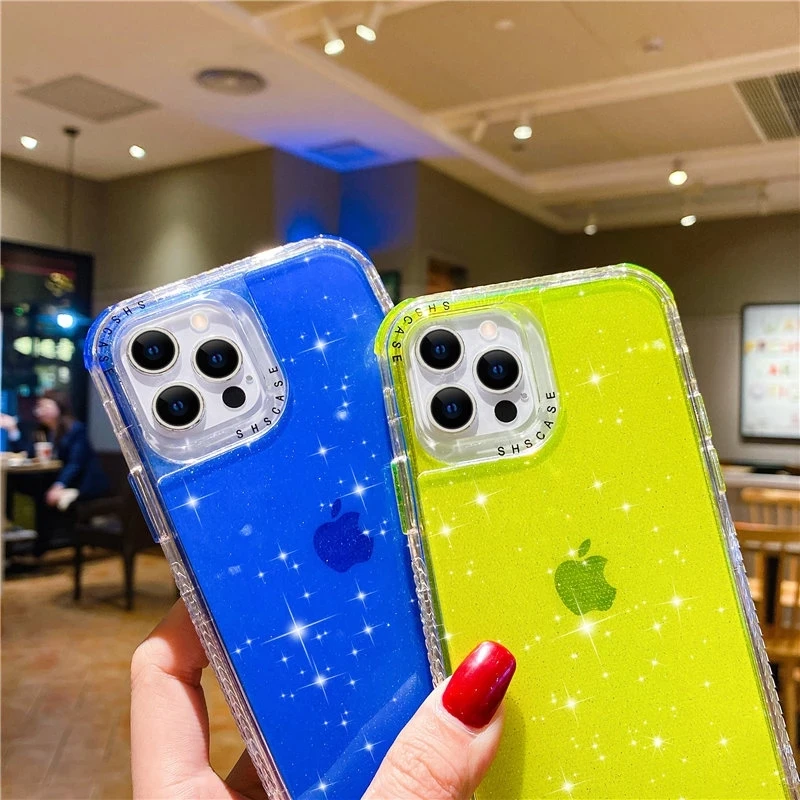 3-in-1 Shining Glitter Shockproof Bumper Phone Case with Soft Back Cover