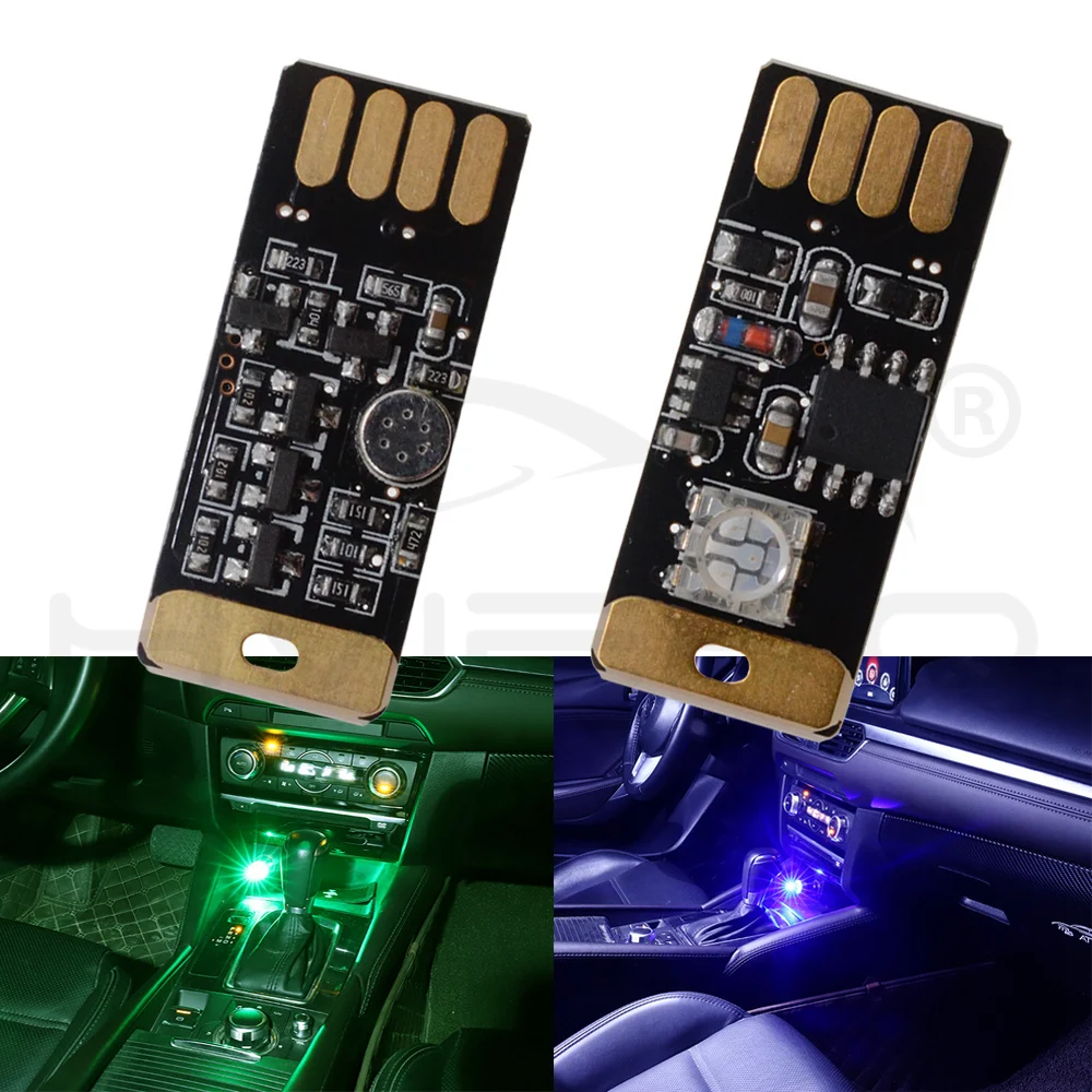 Hviero Car USB LED Music Playing Dimmable Light Atmospher Decorative Lamp Emergency Lighting Portable Plug and Play RGB Voice Activated