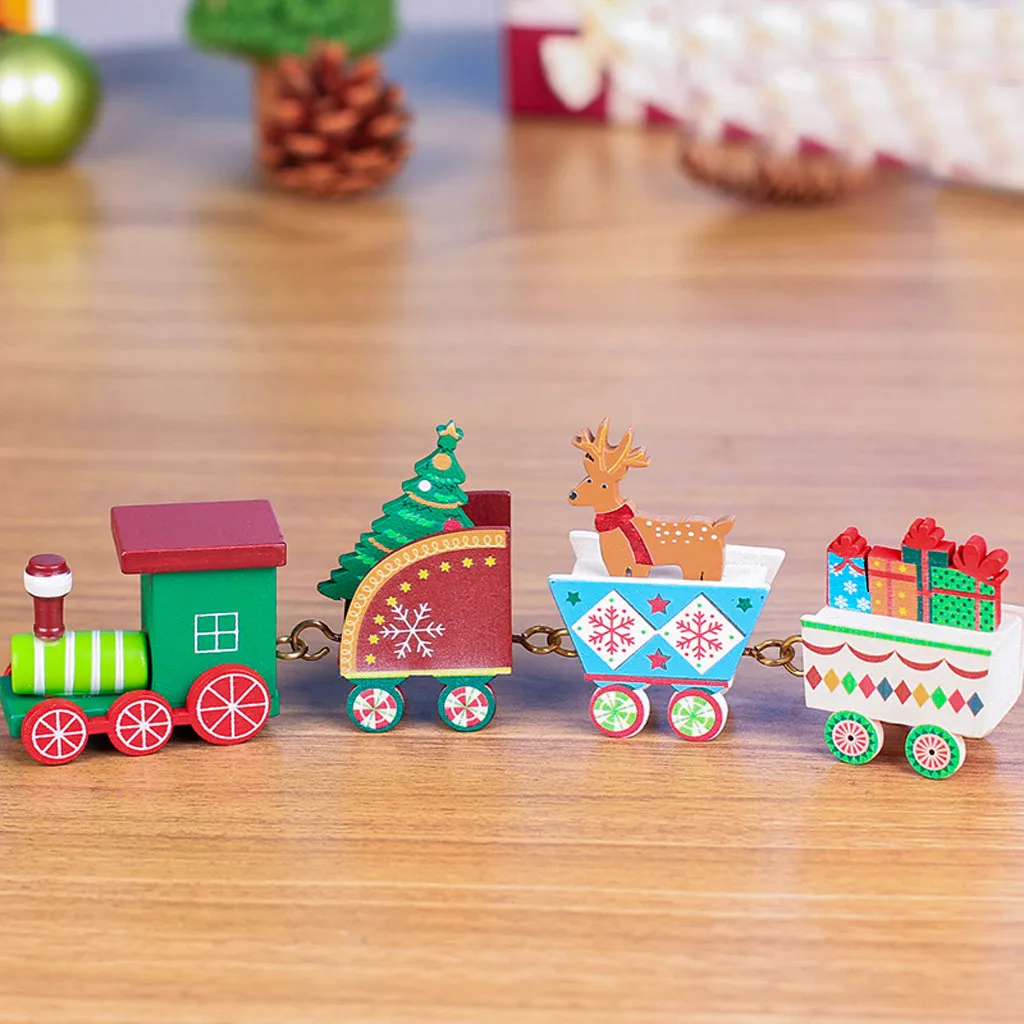 New Christmas Train Painted Wood Christmas Decoration for Home with Santa/bear Xmas kid toys gift ornament navidad new year Gift