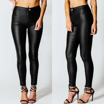 

Women's PU Leather Pants Pencil Trousers 2020 ZANZEA Stylish Casual Solid Zipper Long Pantalon Palazzo Female Trouser Plus Size