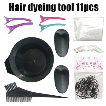 

11pcs Hair Dye Tools Tinting Bowl Dye Brush Ear Cover Disposable Gloves Hair Coloring Shawl Shower Cap Comb