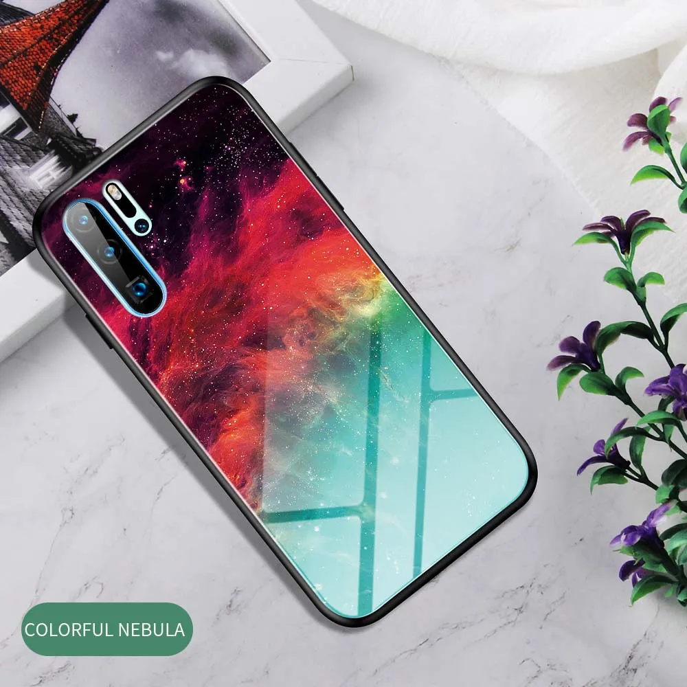 06 Colorful Nebule Градиентный стеклянный чехол для телефона huawei P20 P30 Pro mate 30 20 Lite Nova 5 Y6 Y9 модный мраморный Радужный защитный чехол - Цвет: 06 Colorful Nebule