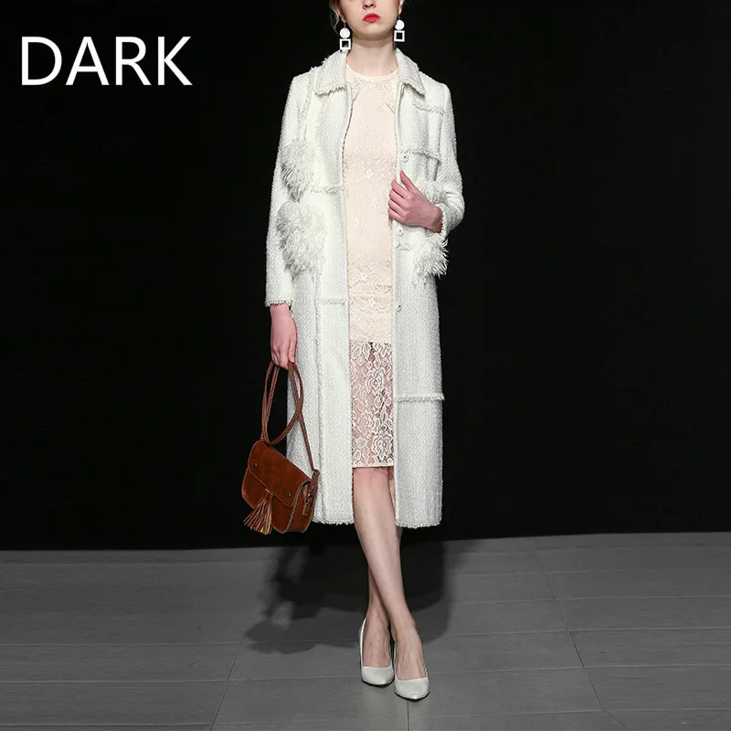 

[DARK] Retro OL Slim Woolen Coat Mid-length White Woolen Coat Autumn And Winter Women's Wear 2020 New