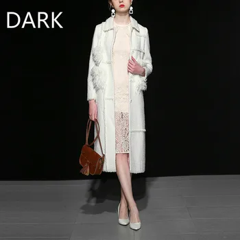 

[DARK] Retro OL Slim Woolen Coat Mid-length White Woolen Coat Autumn And Winter Women's Wear 2020 New