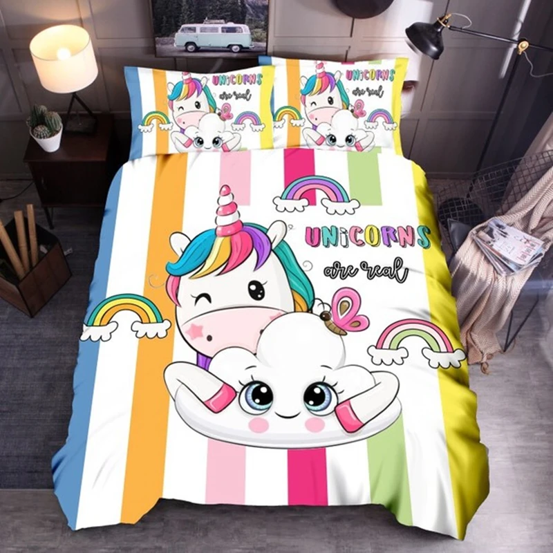 Claroom Cartoon Pink Unicorn Bedding Set Printed Duvet Cover Sets Universe Queen King Quilt Cover Bed Linen HG56# Claroom Cartoon Pink Unicorn Bedding Set Printed Duvet Cover Sets Universe Queen King Quilt Cover Bed Linen HG56#