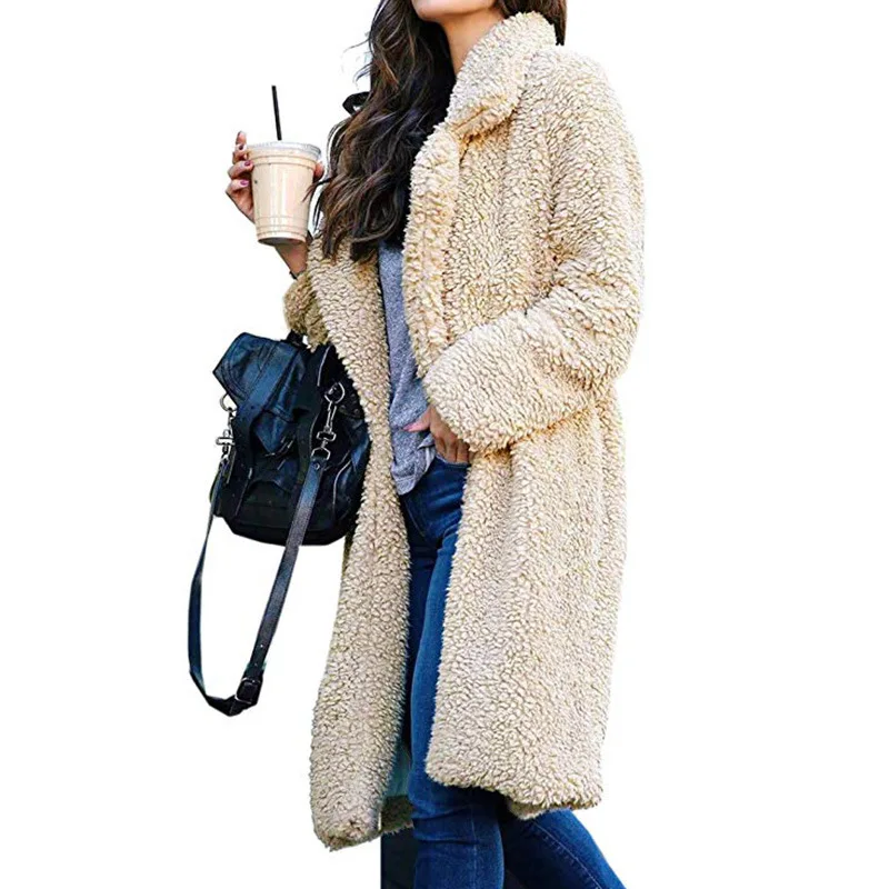 Шерстяное пальто для женщин осень зима средней длины теплое бархатное пальто из овечьей шерсти Офисная Женская Повседневная модная одежда кардиган с длинными рукавами женский