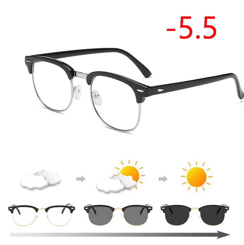 Myopia 550 Антибликовыми свойствами светильник фотохромные готовой близорукость очки светочувствительная Хамелеон анти-блики изменения Цвет линзы очки с диоптриями - Цвет оправы: Myopia 550