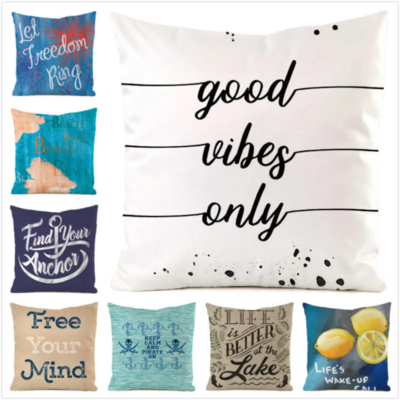 

45cm*45cm **Happy Quote** Inimitated Silk Fabric Throw Pillow Covers Couch Cushion Cover Home Decorative Pillows
