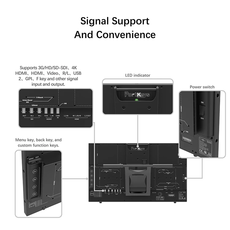 PortKeys MT20 19,5 дюймов HDMI/3G-SDI FHD Разрешение вещания портативный монитор с сложенным Kickstand, черный