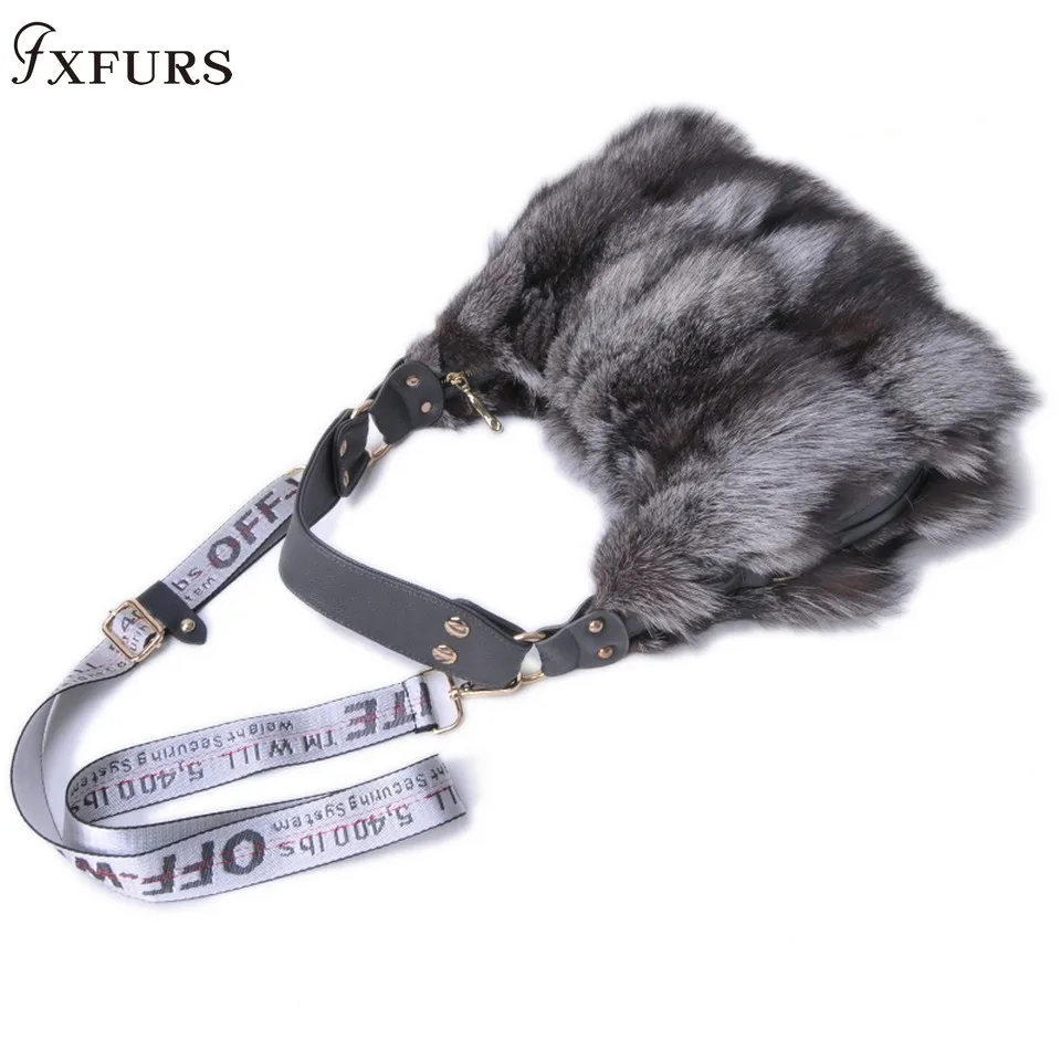 ZDFURS* натуральным лисьим мехом меховые сумки Для женщин сообщение сумка на одно плечо сумки через плечо сумки из меха черно-бурой лисицы, большая женская сумка-клатч - Цвет: silver fox fur 2