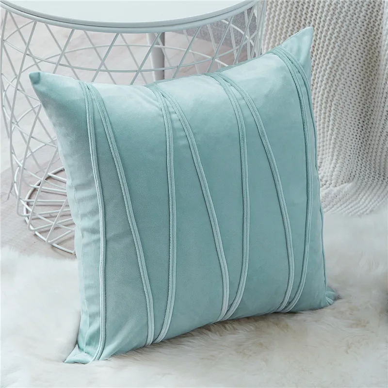 YokiSTG мягкие бархатные полосатые Чехлы для подушек, однотонные украшения, роскошные наволочки для дивана, стула, домашний декор - Цвет: LightBlue