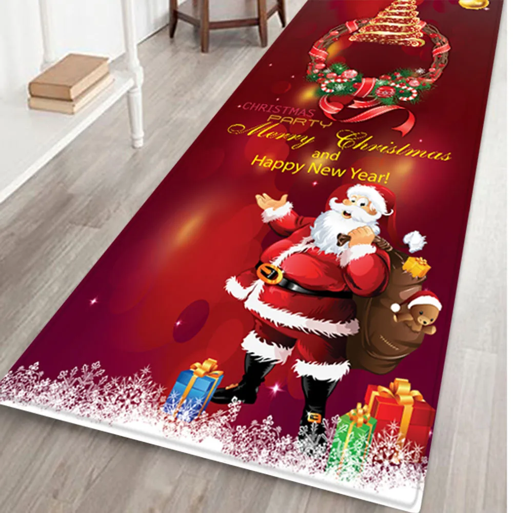 Горячий 3D Рождественский Санта Клаус Противоскользящий кухонный обеденный камин напольный коврик фланелевый ковер прочный Рождественское украшение для дома F916 - Цвет: A