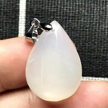 

Top Natural White Light Moonstone Necklace Pendant For Woman Man 28x21x13mm Water Drop Beads Crystal Silver Stone Jewelry AAAAA